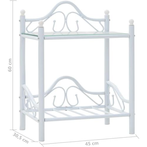 Présentation de Table de Chevet Blanc, Acier, Verre Trempé, Meuble Moderne en situation