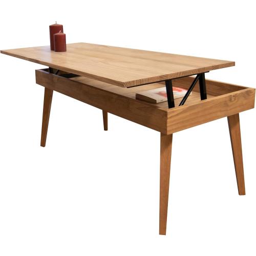 Présentation de Zoom sur Table Basse Relevable Karol, Vintage, Bois Naturel, LoMasCasa