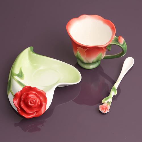 Présentation de Zoom sur Beddinginn Tasse à Café Porcelaine Rose, 3 Pièces