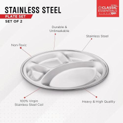 Classic Essentials Bhojan Thali, Lot 2 Assiettes Acier Inox en situation