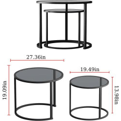 Tables basses gigognes noires BAOGELIYA, verre trempé, métal en situation