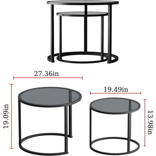 Présentation de Tables basses gigognes noires BAOGELIYA, verre trempé, métal en situation