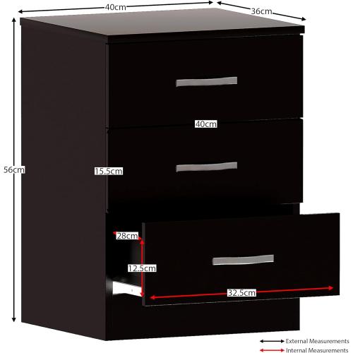 Présentation de Zoom sur Table de nuit noire, 3 tiroirs, système anti-déformation