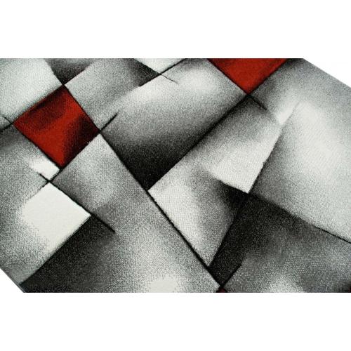 Présentation de Zoom sur Tapis contemporain design, motif diamant, rouge gris noir