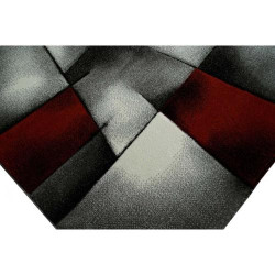 Tapis contemporain design, motif diamant, rouge gris noir en situation