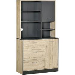 Présentation Buffet Cuisine Armoire Multi-rangements 2 Portes, 3 Tiroirs, Bicolore