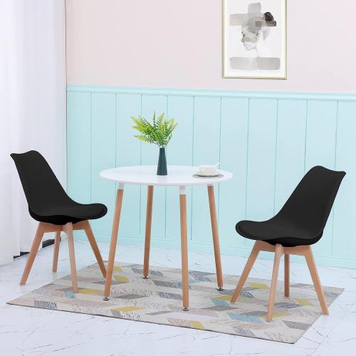 Présentation de Table à Manger Ronde Scandinave, 2 Chaises Blanches en situation