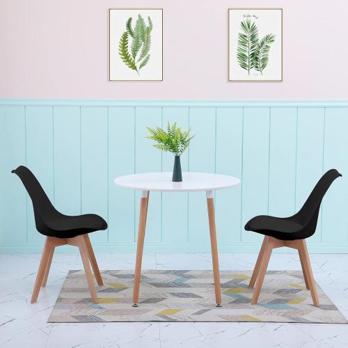 Présentation de Zoom sur Table à Manger Ronde Scandinave, 2 Chaises Blanches