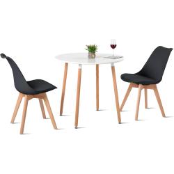 Présentation Table à Manger Ronde Scandinave, 2 Chaises Blanches