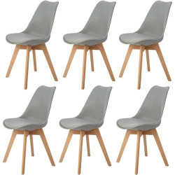 Présentation Chaises de Cuisine Bois Rembourrées, Lot de 6, Gris Retro