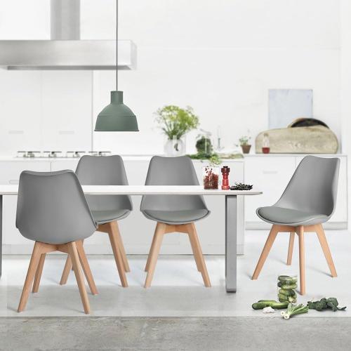 Présentation de Zoom sur Chaises de Cuisine Bois Rembourrées, Lot de 6, Gris Retro