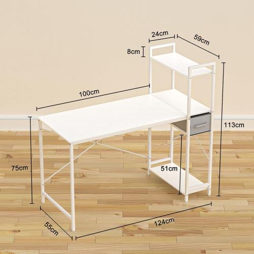 Présentation de Table Bureau Réversible 124CM, Étagère, Tiroir, Rangement en situation