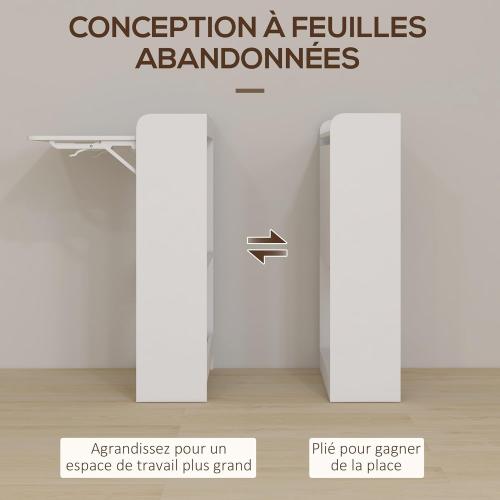 Présentation de Zoom sur Bureau HOMCOM, Table de Travail, Plateau Rabattable, Blanc