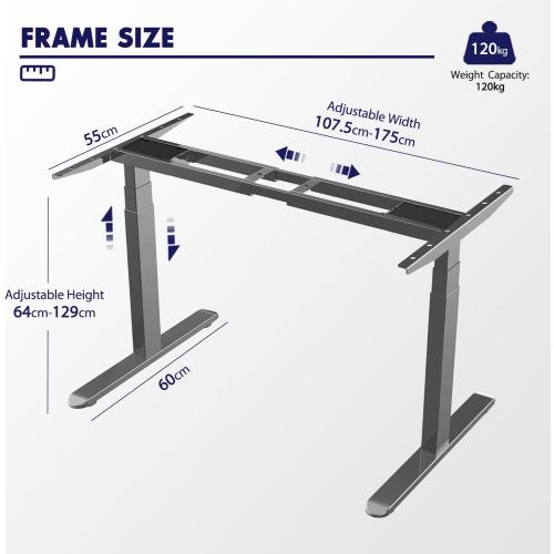 Présentation de Zoom sur Cadre Bureau Assis Debout Electrique, Double Moteurs, Gris