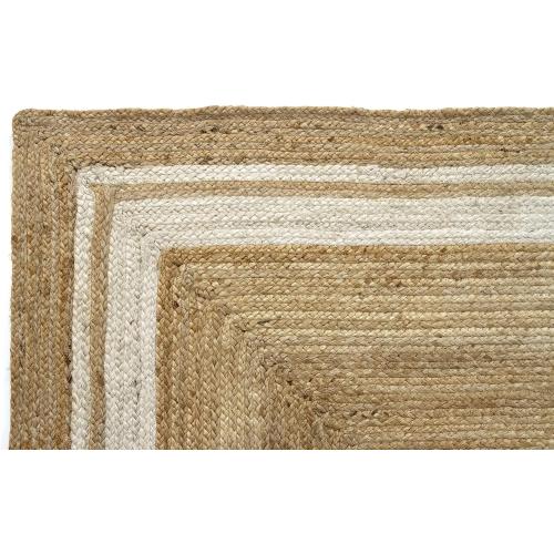 Présentation de Zoom sur Tapis Jute Alhambra Naturel, Bord Blanc, Fait Main