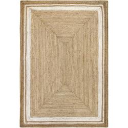 Présentation Tapis Jute Alhambra Naturel, Bord Blanc, Fait Main