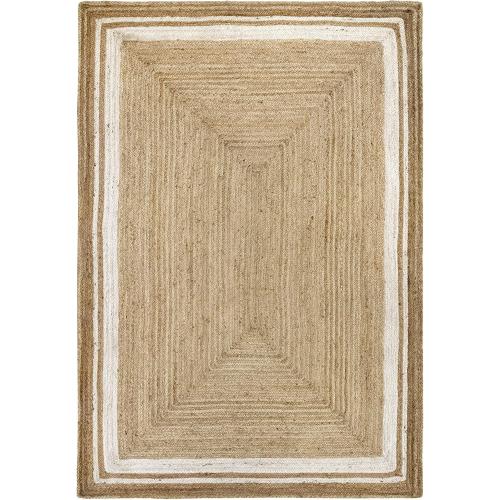 Présentation de Présentation Tapis Jute Alhambra Naturel, Bord Blanc, Fait Main