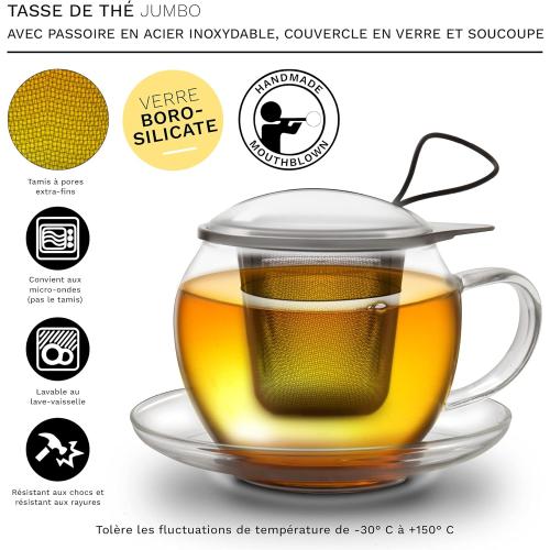 Présentation de Zoom sur Creano Tasse à Thé Jumbo, Acier Inoxydable, Verre