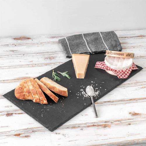 Présentation de Zoom sur Assiette rectangle ardoise grise, paquet de 3, rustique