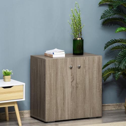 Présentation de Buffet Commode Rangement Bois Chêne Clair, 2 Portes en situation