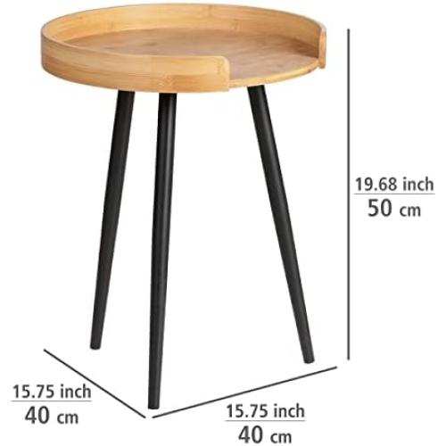 Présentation de Zoom sur Table Basse Ronde Bois Bambou, Pied Métal Noir, Meuble Salon Tendance