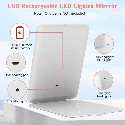 Présentation de Zoom sur Miroir maquillage FOME, lumineux, rechargeable, portable, LED