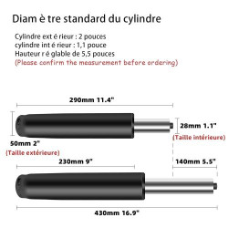 Vérin à gaz Baasha, Amortisseur noir, Chaise de bureau en situation