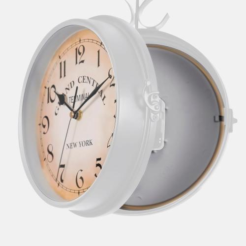 Présentation de Zoom sur Horloge Murale Vintage Double Face Fer Blanc, Pendule Gare