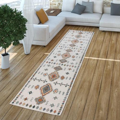 Présentation de Tapis Poils Ras Design Ethnique 3D Beige TT Home en situation