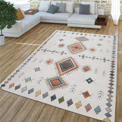 Présentation Tapis Poils Ras Design Ethnique 3D Beige TT Home