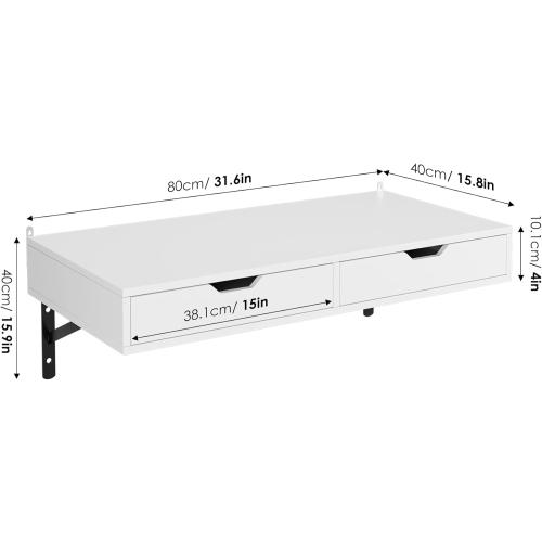 Présentation de Bureau Mural FOREHILL, Table Suspendue, Étagère, Blanc en situation