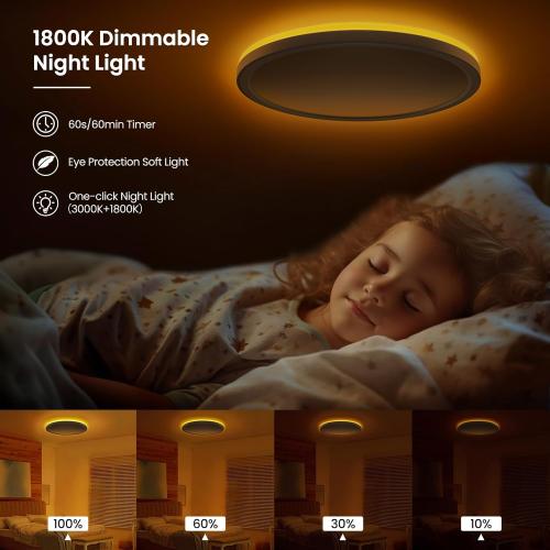 Présentation de Zoom sur Plafonnier LED Dimmable, Télécommande, Veilleuse 1800K, Rond