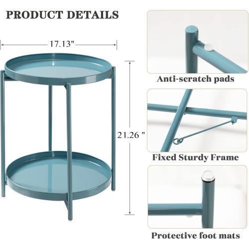 Présentation de Zoom sur Table d'appoint ronde pliable, deux niveaux, bleu gris