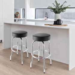 Tabouret bar pivotant cuir noir, cadre chrome, Ruedamann en situation