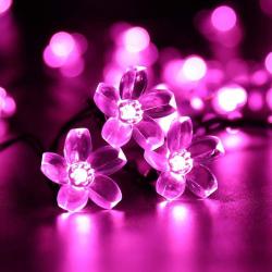 Présentation Guirlande Lumineuse Solaire Fleur de Pêche, 50LED Rose