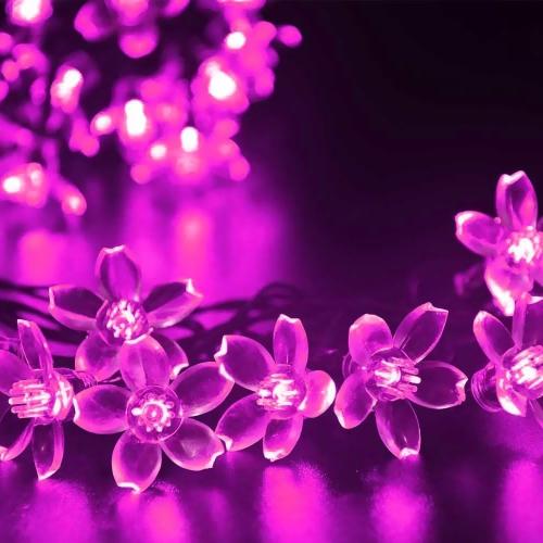 Présentation de Zoom sur Guirlande Lumineuse Solaire Fleur de Pêche, 50LED Rose