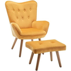 Présentation Fauteuil Relax Velours Jaune, Repose-Pied et Accoudoirs