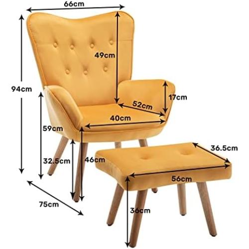 Présentation de Zoom sur Fauteuil Relax Velours Jaune, Repose-Pied et Accoudoirs