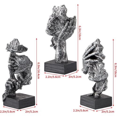 Présentation de Zoom sur Statues Penseur Moligou, See Hear Speak No Evil, Argent