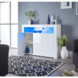 Buffet 3 portes LED Blanc mat, brillant MMT Furniture en situation