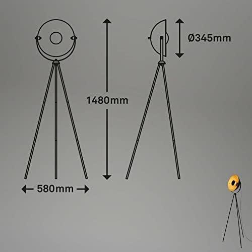 Présentation de Zoom sur Lampadaire trépied vintage style projecteur cinéma, abat-jour métal noir mat