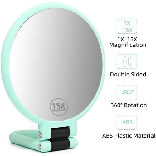 Présentation de Miroir de Maquillage Dolovemk, Pliable, Double Face, Vert en situation