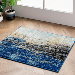 Présentation Tapis abstrait vintage nuLOOM, Collection Waterfall, Bleu