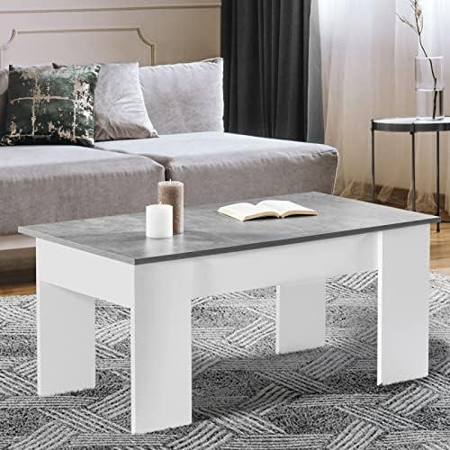 Présentation de Zoom sur Table Basse IDMarket Plateau Relevable Rectangulaire Bois Blanc