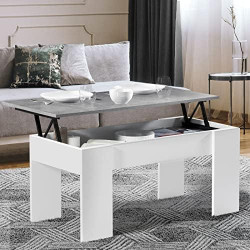 Table Basse IDMarket Plateau Relevable Rectangulaire Bois Blanc en situation