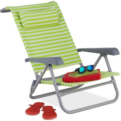 Présentation Chaise Longue Pliante Relaxdays, 8 Niveaux Réglables, Vert Blanc