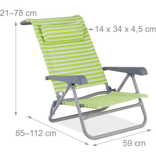 Présentation de Zoom sur Chaise Longue Pliante Relaxdays, 8 Niveaux Réglables, Vert Blanc