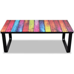 Table Basse Vidaxl Impression Arc-en-Ciel Dessus Verre en situation