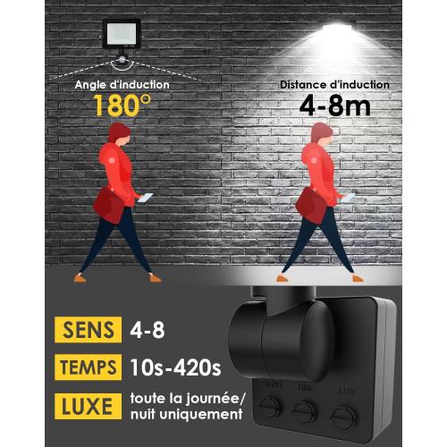 Présentation de Zoom sur Projecteur LED 30W, 3000LM, IP66, Noir, Détecteur Mouvement