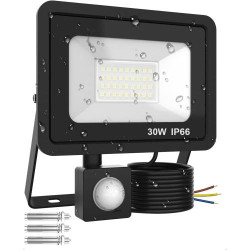 Présentation Projecteur LED 30W, 3000LM, IP66, Noir, Détecteur Mouvement